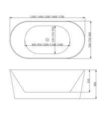 Dimension of HERA Bathtub 1025, Oval Stand Alone