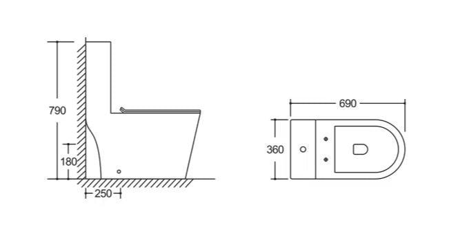Dimensions of Hera Tornado Flush One Piece Toilet Bowl 
