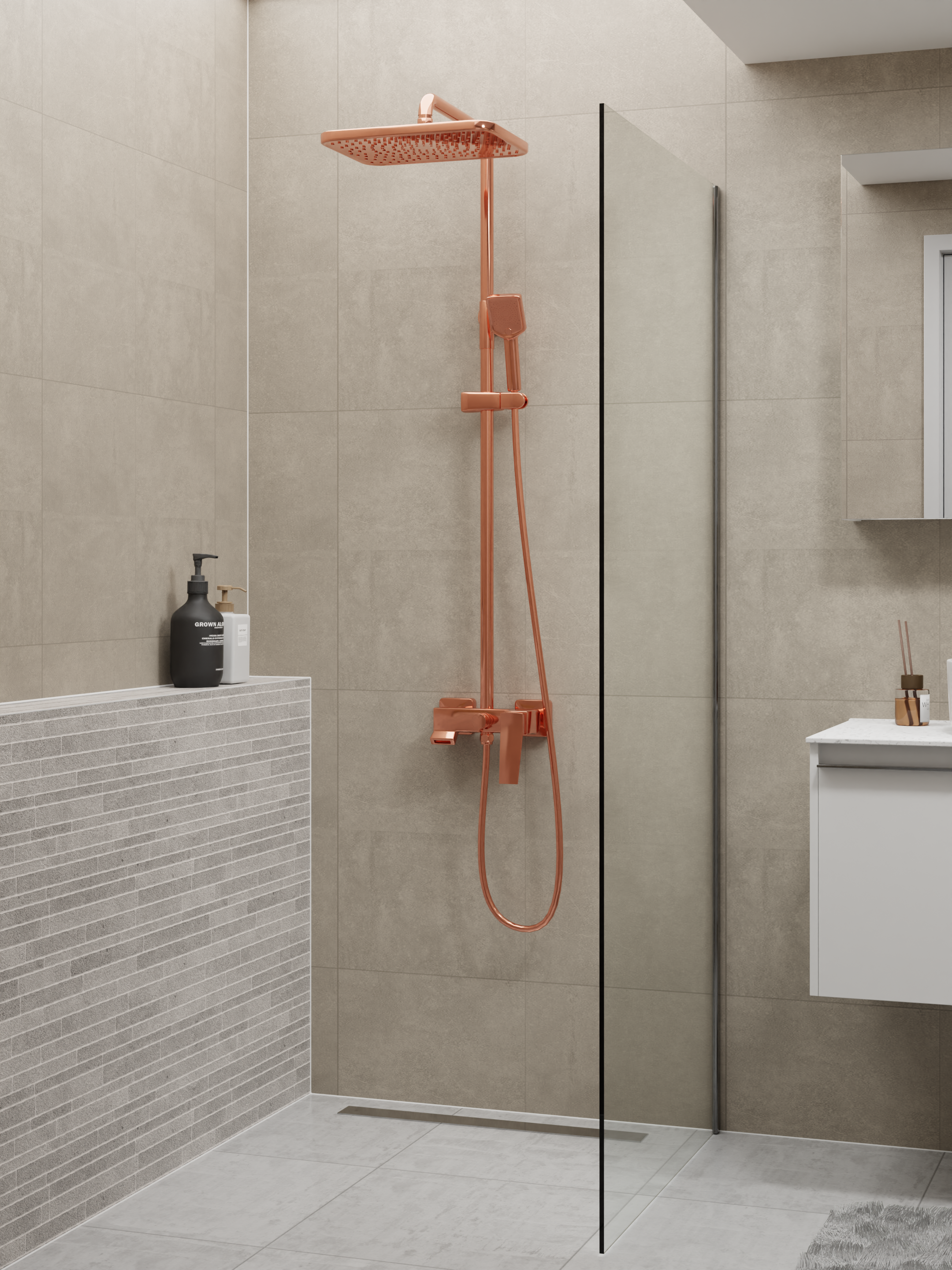 Rainshower System with Single-lever Shower Mixer Set 8303 Rose Gold