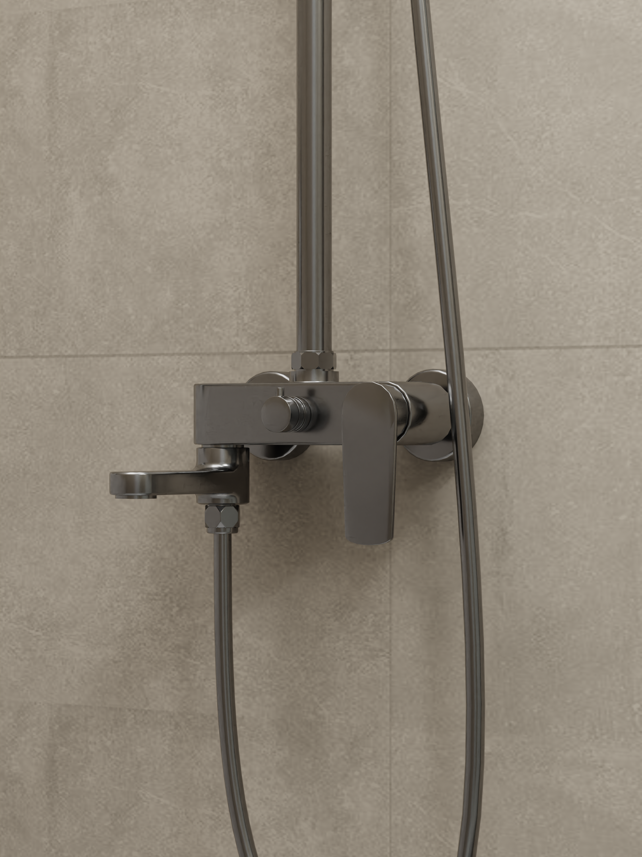 Rainshower System with Single-lever Shower Mixer Set 8203 Gun Metal | Round Rain Shower Head