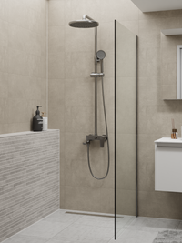 Rainshower System with Single-lever Shower Mixer Set 8203 Gun Metal | Round Rain Shower Head