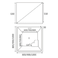 Dimensions for HERA Bathtub 1010, Portable HDB Bathtub in Square 