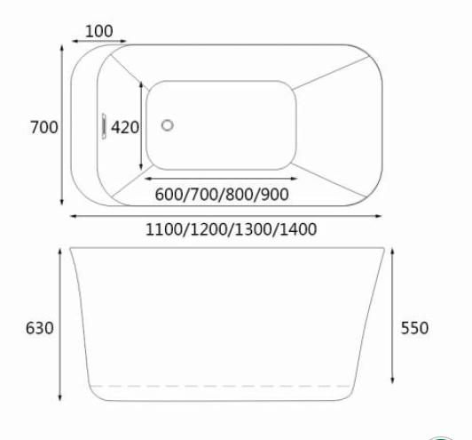Dimensions for HERA Bathtub 1016, Portable HDB Bathtub
