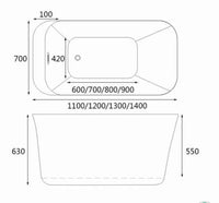 Dimensions for HERA Bathtub 1016, Portable HDB Bathtub