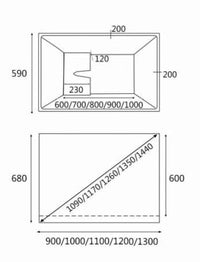 Dimensions of HERA Bathtub 1017 with Seat, Portable HDB Bathtub
