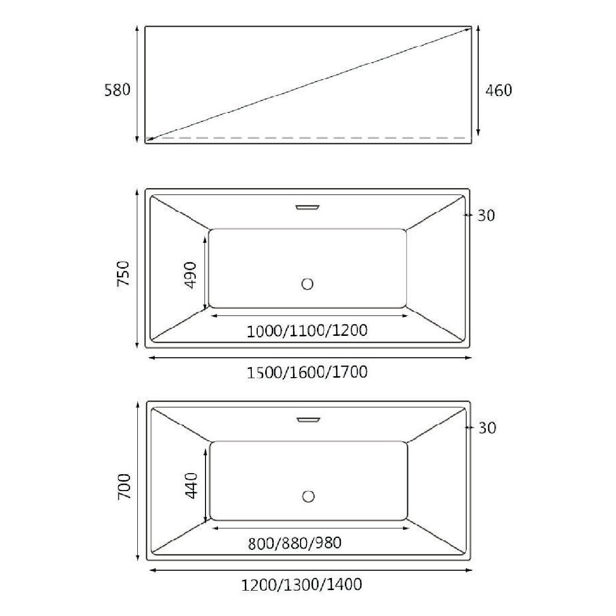Dimension for HERA Bathtub 1003, Portable HDB Bathtub