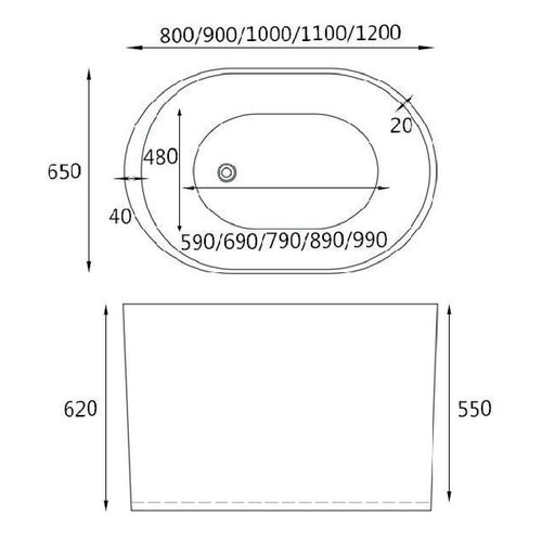 HERA Bathtub 1012 Oval Bathtub  | The Mini Bathtub for your Home Spa and for small bathrooms