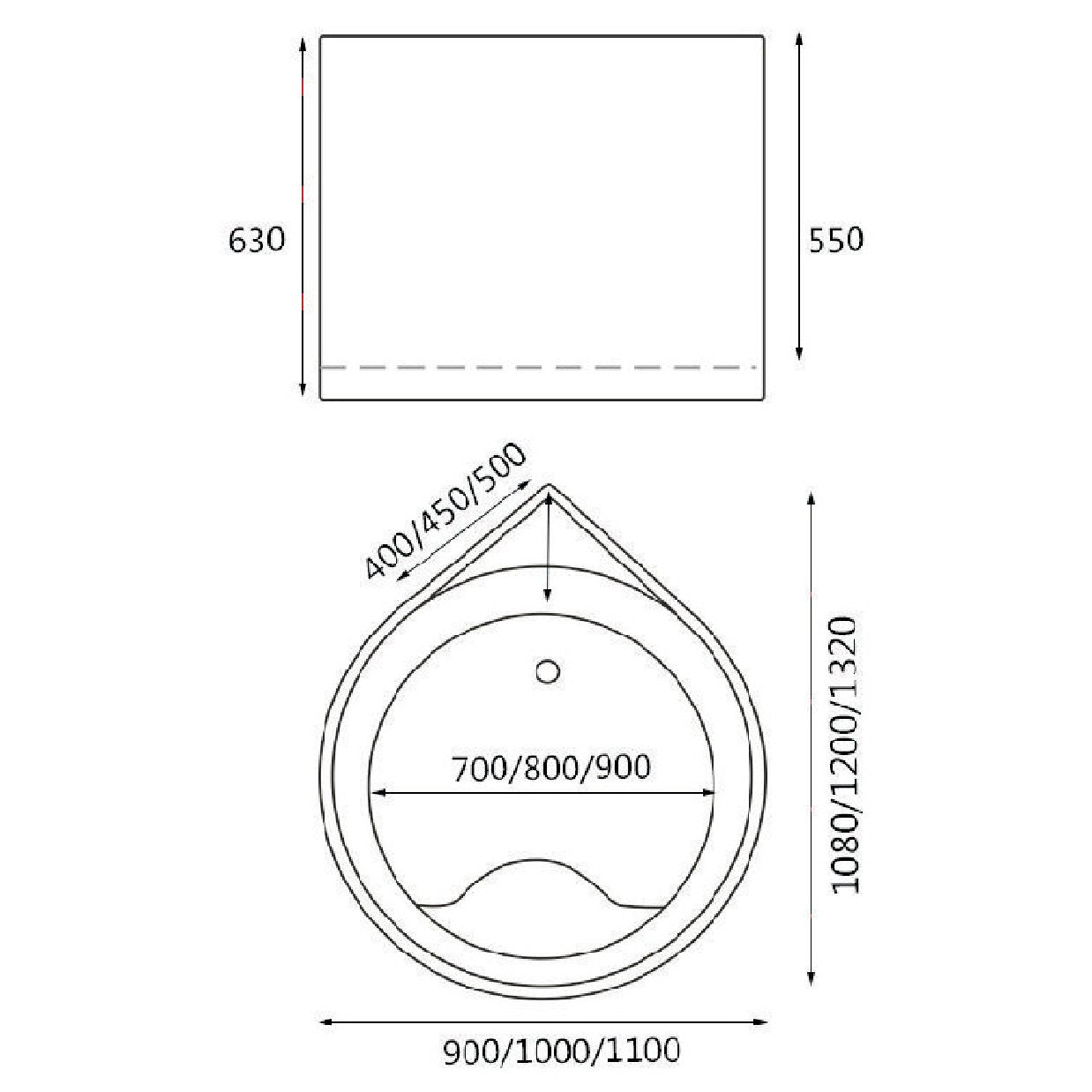 Dimensions of HERA Bathtub 1015, Corner Rain Drop Shape Soak Tub