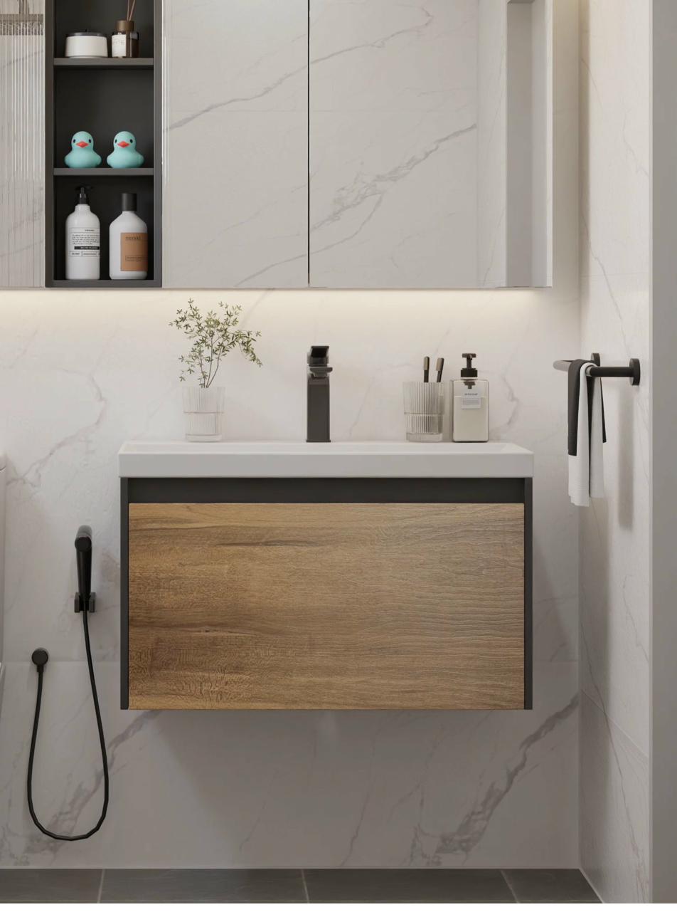 Brown Walnut vanity in a Singapore bathroom